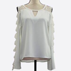 LE Lis White Crochet Lace Cut-Out Blouse Small
